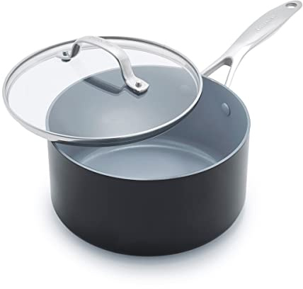 GreenPan Valencia Pro Hard Anodised Healthy Ceramic Non-Stick 18 cm / 2 Litre Saucepan with Lid, PFAS-Free, Induction, Oven Safe, Grey