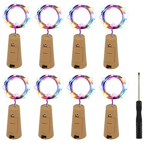YzoTek 8 Pack Bottle Lights - 20 LEDs Cork String Lights for Wine Bottles, 6.5ft (2M) Silver Copper Wire Fairy Lights for Parties, Birthday, Wedding, Christmas DIY Indoor/Outdoor Decoration