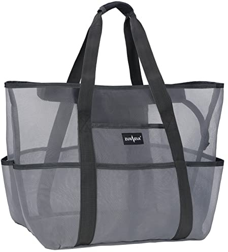 ZUXNZUX Bolsa Playa Grande XXL Familiar, Bolsa Cremallera Playa Malla, Resistente Lavable Arena Plegable ​Transpirable Bolsa de Playa Juguetes Viaje