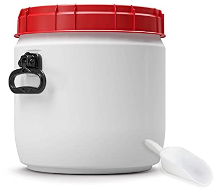 DIE BOX FABRIK Futtertonne für Tierfutter mit Deckel & Schaufel | Große Öffnung | Tierfutterbehälter | Futtercontainer | Futterbox | HDPE | Top-Qualität (26 Liter, weite Öffnung, Griffe)