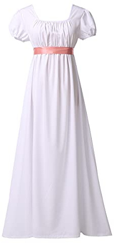 BLESSUME Robe de Régence pour Femmes Manches Bouffantes à Volants Ceinture Robe de Bal à Taille Empire