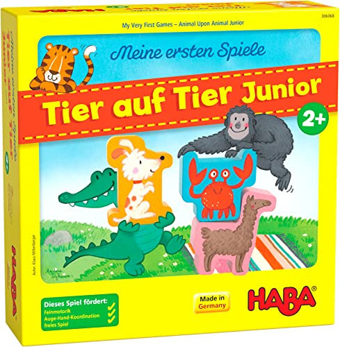 HABA 306068 - Meine ersten Spiele – Tier auf Tier Junior, Kleinkinderspiel ab 2 Jahren, Made in Germany, Bunt