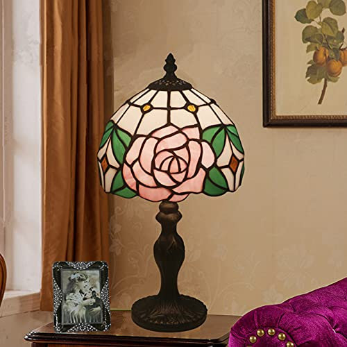 AIBOTY 8 Tiffany Style Rosa Rose Lampe, Tiffany Stil Tischlampe Für Mädchen Schlafzimmer Bettlampen,Buntglaslampe,Liebhaber Freundin Geschenk