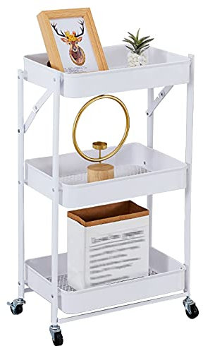 Carro De Servicio Plegable, Carro Multiusos Plegable De Almacenamiento Metal, Carro De Cocina Limpieza Portátil, Con Ruedas Carro Organizador De Estantes De 3 Niveles,para Sala Estar, Cocina, Baño