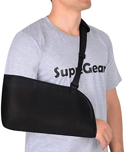 supregear Armschlinge, Verstellbare Mesh-Schulter Wegfahrsperre Armschlinge für Dusche Atmungsaktive Medizinische Schulter-Ellbogenstütze für Damen Herren, Passend für linken/rechten Arm, Schwarz