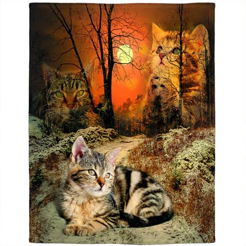 Violetpos Dick Decke Wärme Gemütlich Flanell-Fleece Sofadecke Deckeldecke hochwertige Wohndecke superweich Netter Katzenwald 150 x 200 cm