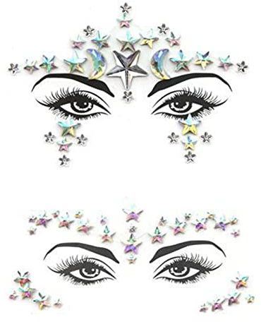 Nirbffo 3D Sexy Gesicht Aufkleber Gesicht Dekoration Stern Mond Glitter Fake Tattoo Strass steine Für Frau Party Gesicht Juwelen Stick 2 Stück