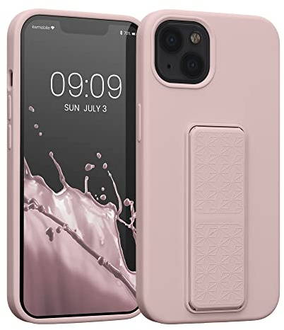 kwmobile Case for Apple iPhone 13 Case - Soft TPU Cover with Silicone Coating - With Hand Strap and Stand Function - Shockproof - Dusty Pink