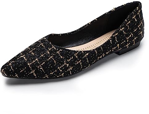 MACHSWON Womens Flat Slip on Pumps Ladies Ballet Pointed Toe Ballerina Dolly Bridal Shoes(Black, Size 4)