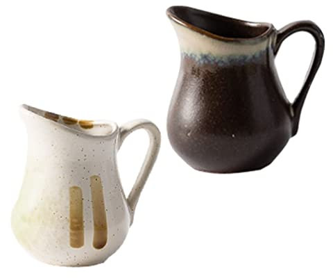 EdirFtra 2pcs Vintage Style Milk Churn Jug, Sauce Jugs Ceramic Creamer,Mini Ceramic Creamer with Handle, Ceramic Milk Creamer, Mini Milk Jug Kitchen Sauce Cup,B