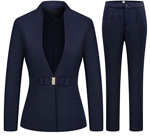 MODFUL Damen 2 Stück Casual Lang Anzug Set Zweireihig Business Blazer Hosenanzug