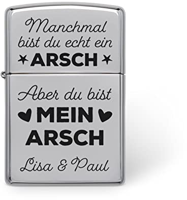Love Faith Mein Arsch Silbernes Benzin-Feuerzeug mit Gravur - Personalisiertes Feuerzeug für Paare miit Humor - Geschenk für Freund & Freundin