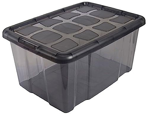 Acan Tradineur - Caja translúcida de almacenaje con tapa, plástico, cajón multiusos, ordenación, almacenamiento de objetos, hogar, fabricada en España, 60 litros, 29,7 x 61,5 x 45 cm, gris