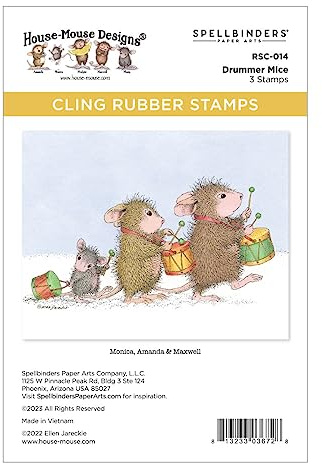 Spellbinders Drummer Mice Cling Rubber Stamp Set from The House-Mouse Holiday Collection, Red
