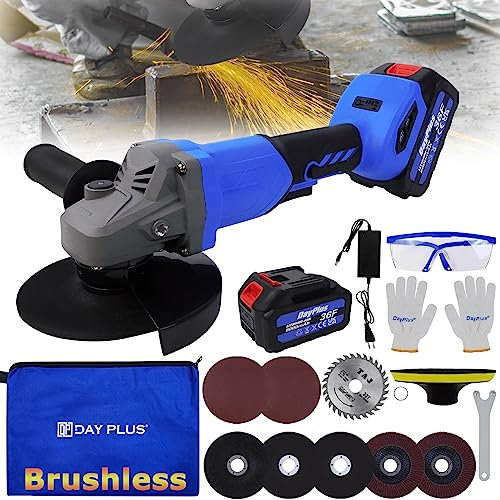 Amoladora Angular Bateria 14V, Amoladora Angular 115mm sin Escobillas, Amoladora Angular Inalámbrica, Amoladora Angular Electrico Brushless con Bateria 3.0Ah y Cargador para Esmerilar/Pulir/Cortar