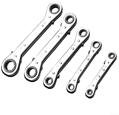 Ring-Ratschenschlüssel, umkehrbar, Doppelring-Ratschenschlüssel, 12-Kant, Ring-Maulschlüssel-Set, 6–19 mm, 5 Stück