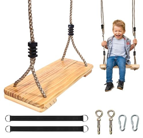 Balançoire Bois, Balançoire Suspendue, 40 * 16 * 1,6cm, Sièges de Balançoire, Balançoire Arbre avec Corde Ajustable pour Adulte, Enfant, Jardin, Exterieur, Interieur (Chargé Maximum 150kg)