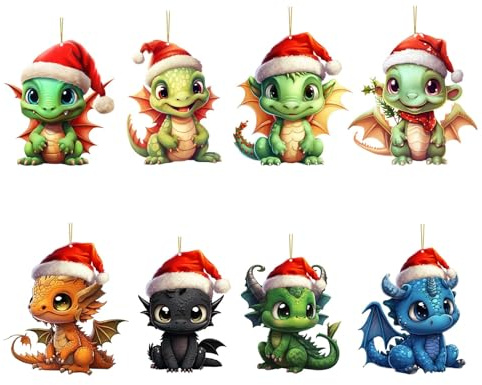 6PCS Drachen Weihnachtsdeko Anhänger, 2D Acryl Drachen Weihnachten Deko, Lustig Drachen Hängende Weihnachtsschmuck Zubehör Acryl Drachen Auto Anhänger Christbaumschmuck (A-016, One Size)