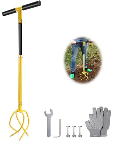 SWAWIS Gartenkralle Twist, Gartengeräte mit Stiel, Vertikutierer und Unkrautentferner in Einem Gerät, Höhenverstellbar, Abnehmbar Gartenkralle zur Bodenauflockerung und Unkrautbekämpfung