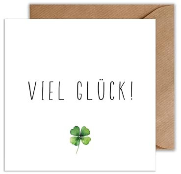 WBdesignz Viel Glück Karte Kleeblatt - Glück Zukunft Viel Erfolg Karte Grußkarte mit Umschlag (125 x 125 mm)