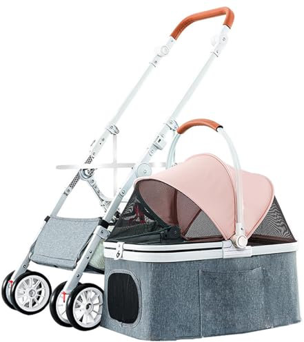 Hundewagen Faltbarer Hundebuggy Hundetrolley Mit Kissen Katzenbuggy Katzenwagen Für Kleine Hunde Mit Seitentaschen Netzfenster Bis 15 Kg Haustiere (Color : Pink)