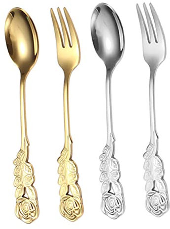 UTHCLO Dessert Gabeln Mischen Löffel Muster Besteck Griff Löffel Gabeln Für Eislöffel Kaffeelöffel Eisteelöffel Haushaltswaren