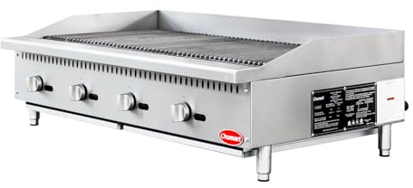 CHUMART 48” Commercial Charbroiler 4 Burners Gas Radiant Charbroiler with 140000 BTU U-Shaped Burners, Natural/Propane Gas Countertop grill with LP Conversion Kit for Restaurant