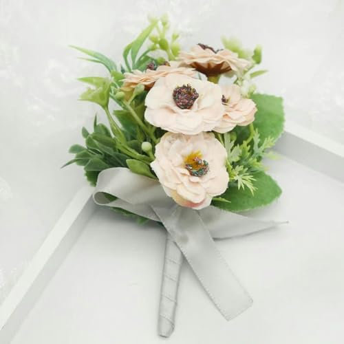 Ansteckblume, einzigartiges Design, Ansteckblume für den Bräutigam, Braut, Handgelenk, Ansteckblume, handgefertigtes Armband, rosa Rose, Orchidee