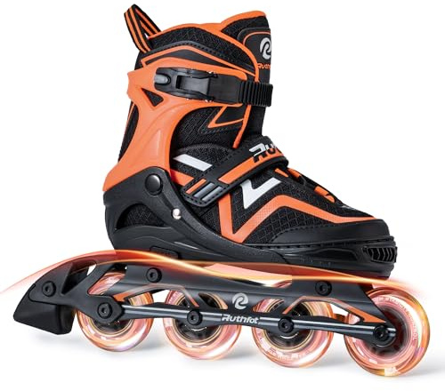 Ruthfot Patins en ligne réglables pour enfants, garçons et filles, patins lumineux pour enfants de 6 à 12 ans, patins lumineux d'extérieur pour femmes et hommes