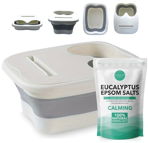 Kit de spa para pies, lavabo manual plegable con sal de Epsom, juego de spa portátil para aliviar el estrés, recuperación muscular y remojo de spa en casa, no eléctrico, eucalipto (450 g)