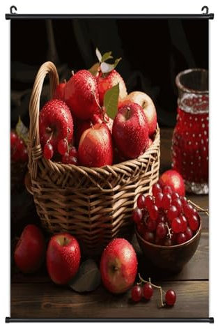 Canvas Exquisite Art Scroll Hanging Posters Prints Red Fruit in A Basket Printed Painting Art Mural Living Room Bedroom Wall Decoration Hanging Scroll 16 X 24 Inch