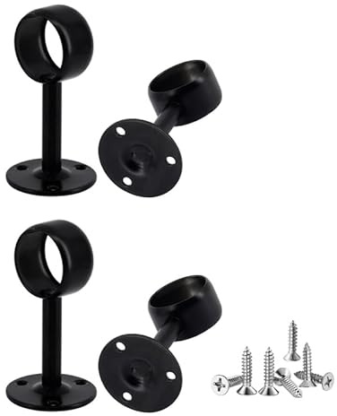 4 soportes de barra de cortina de techo de acero inoxidable negro para montaje en pared para armario de baño, 19 mm