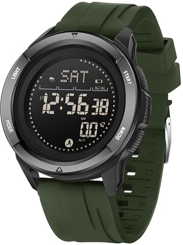 findtime Kompass Digitale Militär Uhr für Herren Damen Gummi Armbanduhren mit Metronom Schrittzähler Duale Zeitzone Timer Stoppuhr 5ATM wasserdichte Digitaluhren