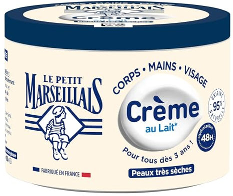 Le Petit Marseillais | Crème Hydratante Multi-Usage Lait (pot de 360 ml) – Crème corps, mains et visage pour les peaux très sèches – Soin hydratant 48h avec 95% d'ingrédients d'origine naturelle