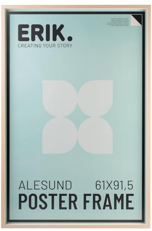 Grupo Erik: Cornice Poster Legno 61 x 91,5 cm - Cornice in Legno con Profondità, Color Rovere Chiaro, Cornice per Poster da parete grande, legno chiaro MDF, Cornice per Maglia da Calcio