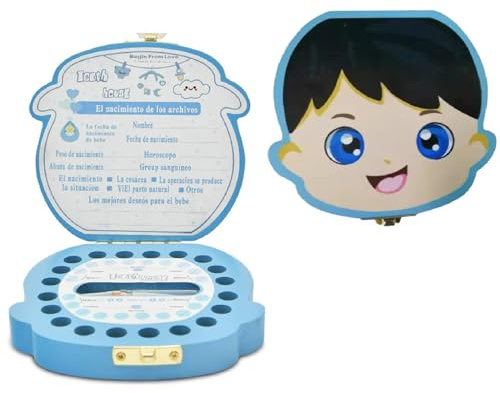 Caja para Dientes de Leche de Madera, Caja para Dientes Leche en Español. | Espacios para cada diente, Niño y Niña, Recuerdo personalizable, ideal bautizos, cumpleaños y conservar recuerdos infantiles.