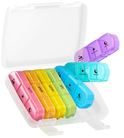 Opret Pastillero Semanal 3 Tomas Español, Pastillero Diario Grande, Dosificador de Comprimidos 7 Dias con 21 Compartimentos, Pastillero Diario de Viaje