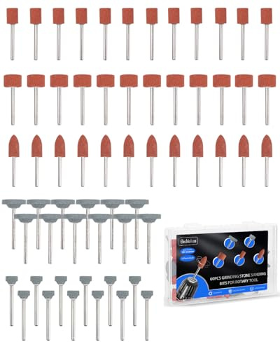 60PCS Grinding Wheel Head, 5 Shapes Sanding Bits for Dremel Rotary Tool Accessories, 3mm Shank Drill Sanding Attachment for Metal, Glass, Stone, Jewelry Polishing, Grinding and Deburring