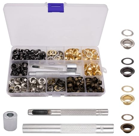 pangutheos 120 Piezas Ojales Metalicos, Ojales de Cobre de 8 Mm de Diámetro Interno, Ojales Para Lonas en 4 Colores para Ropa, Bolsa, Lona, Tela, Cuero, Lona, Zapatos