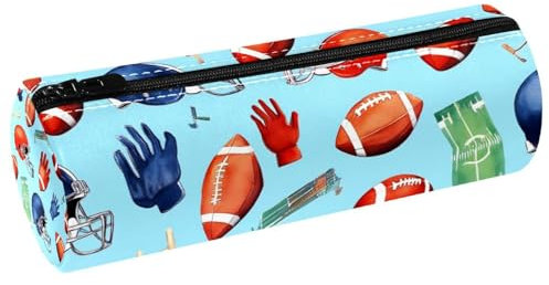 VAPOKF Federmäppchen mit Aufdruck American Footballs Field Floves Helme, PU-Leder, Stiftetasche, Studenten, Schreibwaren, Organizer, Tasche, Make-up-Tasche für Damen, Mädchen, Jungen, Kinder, Schule