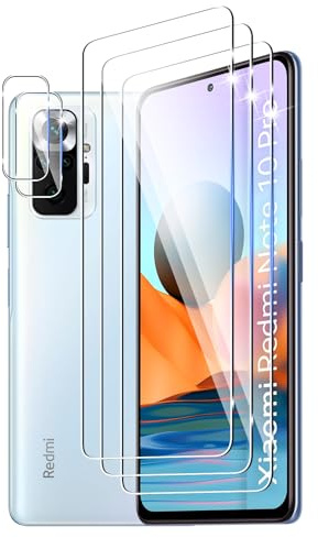 DXULWLM 3+2 Piezas Cristal Templado para Xiaomi Redmi Note 10 Pro,con protector de Lente de cámara,HD transparente,Dureza 9H,Sin Burbujas,Anti-Arañazo Protector de Pantalla