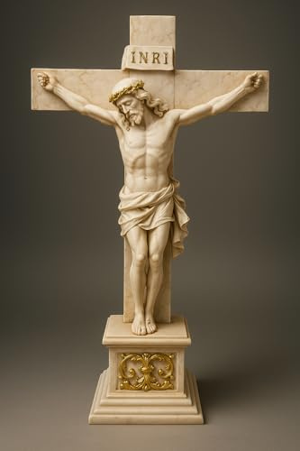 JRose Collections Figura de crucifijo de 30 cm, cruz de resina con figura de Jesús, efecto mármol, adorno religioso cristiano para decoración del hogar o altar