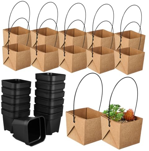Toddmomy Macetas Pequeñas para Suculentas Orificios De Drenaje, Kit De 12 Mini Maceteros Cuadrados 3.34x3.14 Pulgadas De Plástico Bolsas De Papel Kraft para Decoración De Hogar y Regalos
