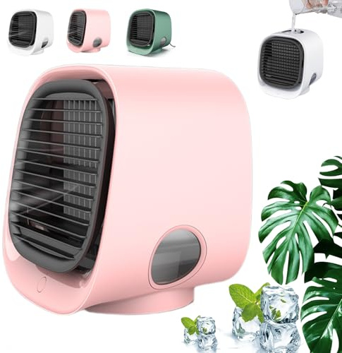 Climatiseur, Mini Ventilateur De Climatisation Portable Usb, Climatiseur Portable, 3 Vitesses & Veilleuse ColoréE, Pour Bureau Chambre, Bureau Et Camping (Rose)