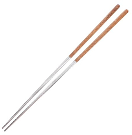 KICHOUSE Bacchette Da Cucina Lunghe 40cm in Acciaio 304 e Legno Di Mango Antiscottatura Antiscivolo Per Friggere e Pentola Calda, Coppia Versatile Per Uso in Cucina