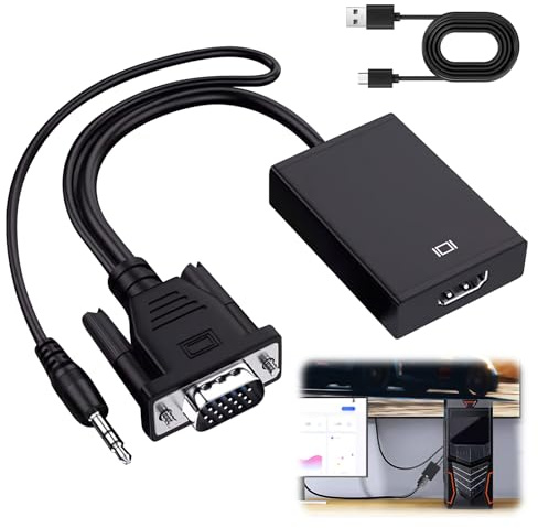 Qaum VGA to HDMI Adapter with Audio 1080P Female HDMI Input to Male Vga Output Adapter, PC VGA Output Source to TV/Monitor with HDMI Input Connecto for TV Stick, Computer, Laptop, Monitor, Projector