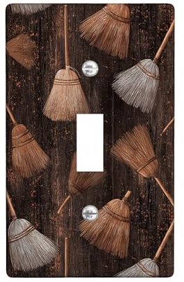 Rustic Broom Light Switch Cover Plate/Outlet Covers, Brown Wooden Style for Home Decor, Thermoplastic Wall Plates, Standard Size Single Toggle
