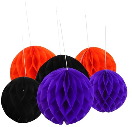 BIUDECO 6 Piezas Bolas Panal Colgantes Decorativas para Fiesta Halloween Pompones Papel Duraderos Colores para Hogar Oficina Escuela