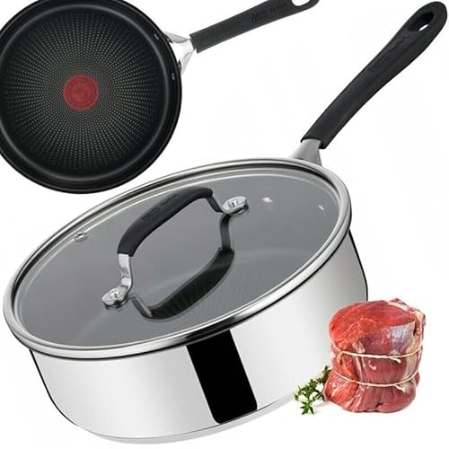 Tefal Jamie Oliver Home Cook Schmorpfanne, Blau/Grau, Aluminium, 24 cm, Antihaftbeschichtung, Thermo-Signal, Spülmaschinenfest, mit Glasdeckel, 3,5 L