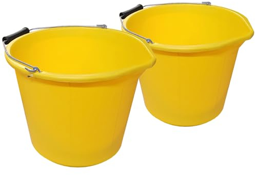 Yellow Bucket Plastic Builders Bucket 3 Gallon 14 Litre - Pack of 2 Buckets